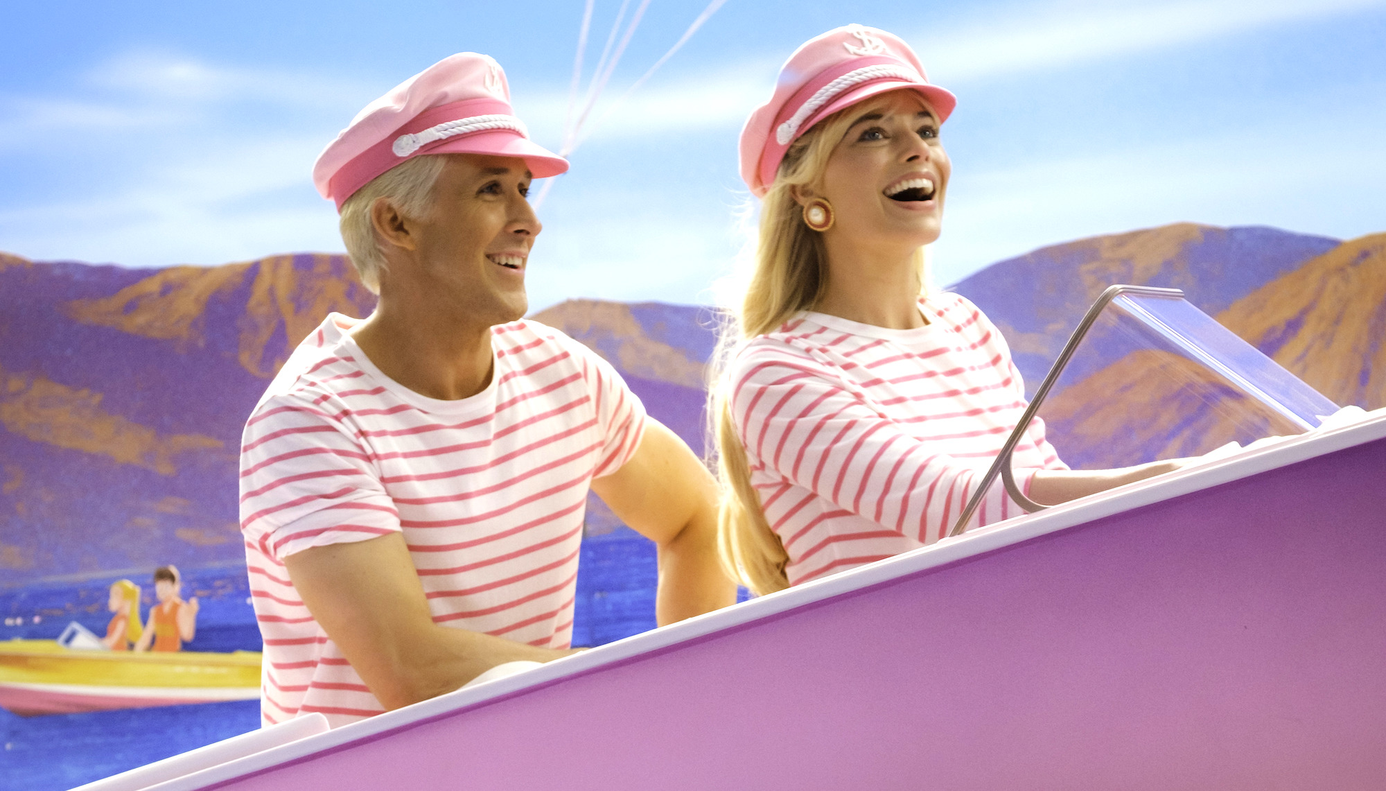 Margot Robbie and Ryan Gosling as Barbie and Ken Sailing